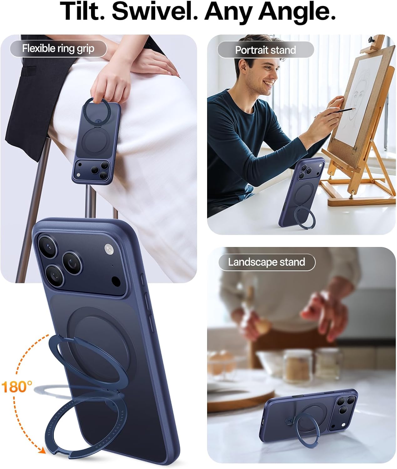 TORRAS for iPhone 17 Pro Max Case with Stand, [Fit for MagSafe] [Military-Grade Protection] [Camera Control] Translucent Slim for iPhone 17 Pro Max Phone Case Anti-Fingerprint Ostand, Deep Blue